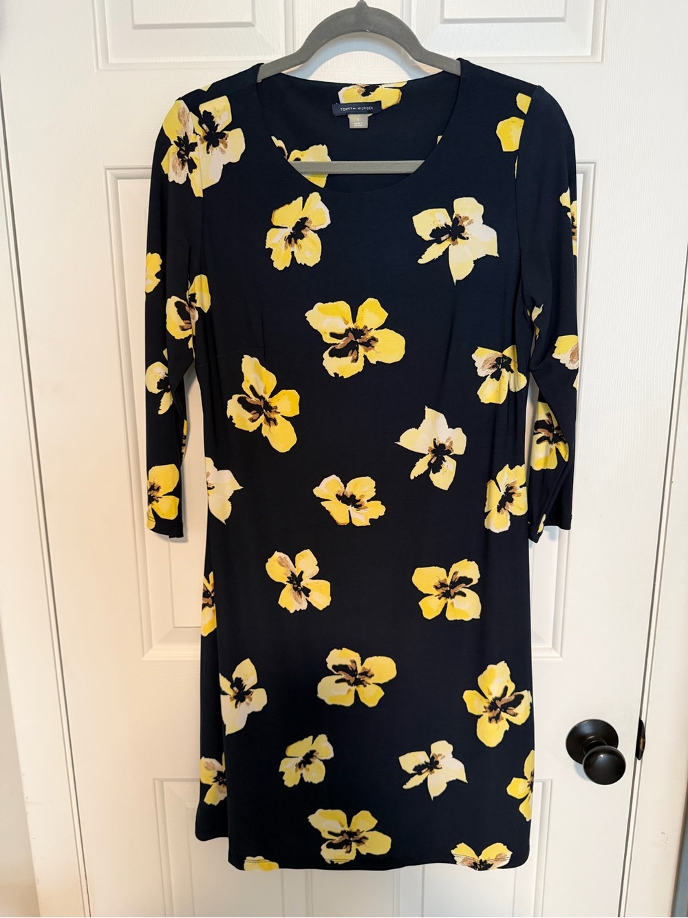 Tommy Hilfiger Navy Midi Dress with Yellow Floral Print